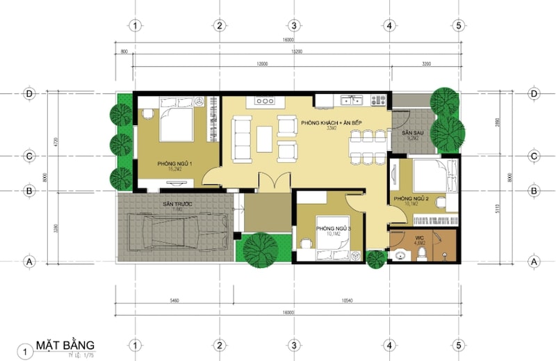 mẫu nhà mái thái 1 tầng 3 phòng ngủ