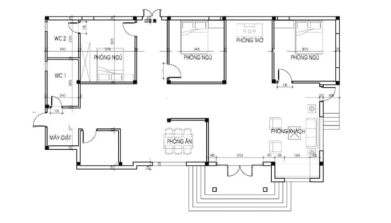 mẫu nhà mái thái 1 tầng 3 phòng ngủ