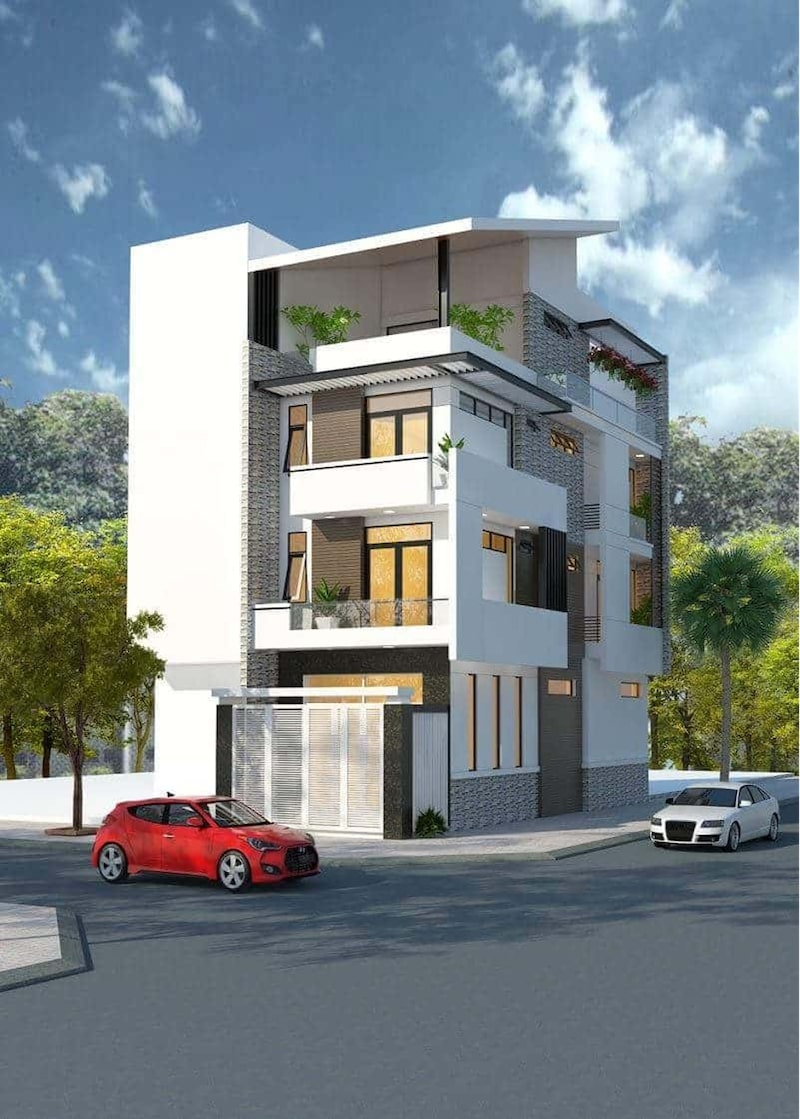 thiết kế nhà 2 mặt tiền vát góc